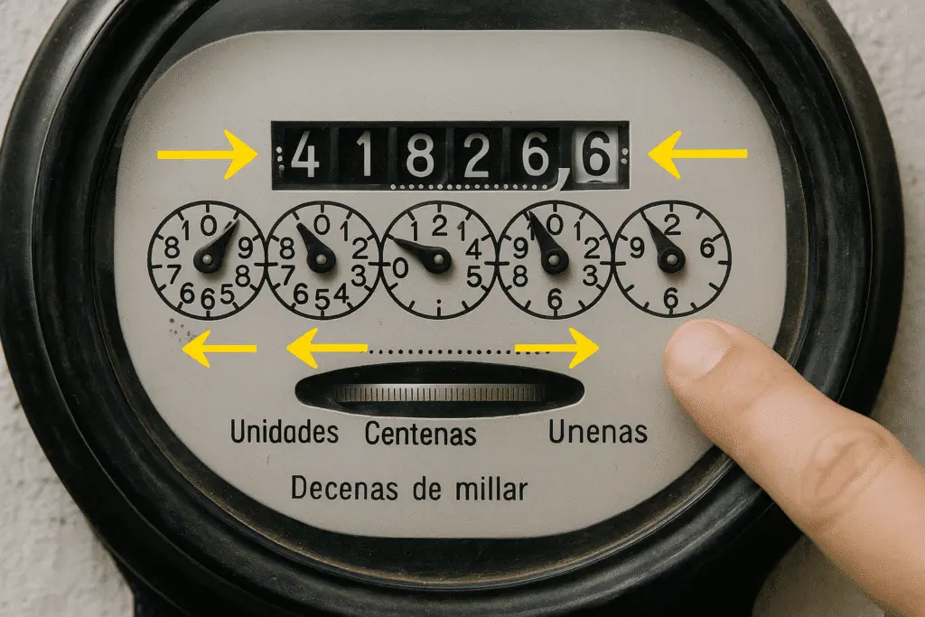 Anatomía del medidor con diales (ruletas izquierdaderecha)