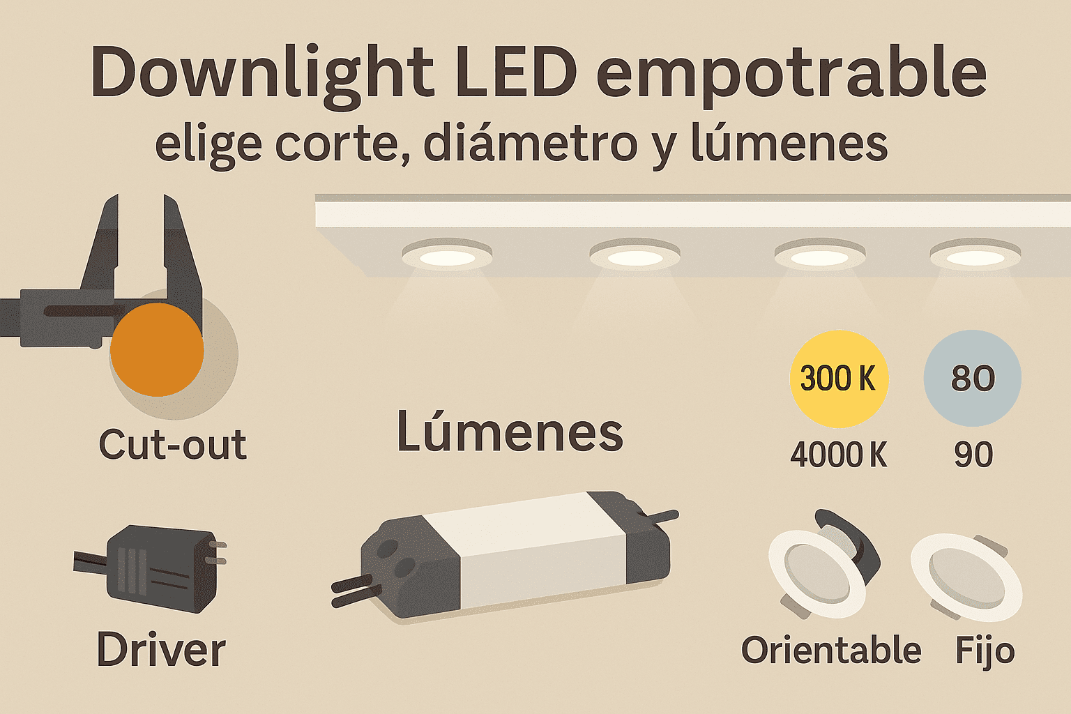 Downlight LED empotrable cómo elegir corte, diámetro y lúmenes