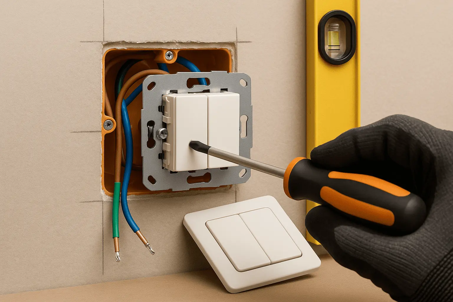 Interruptor doble esquema claro, bastidor 2×4 y dos luces independientes