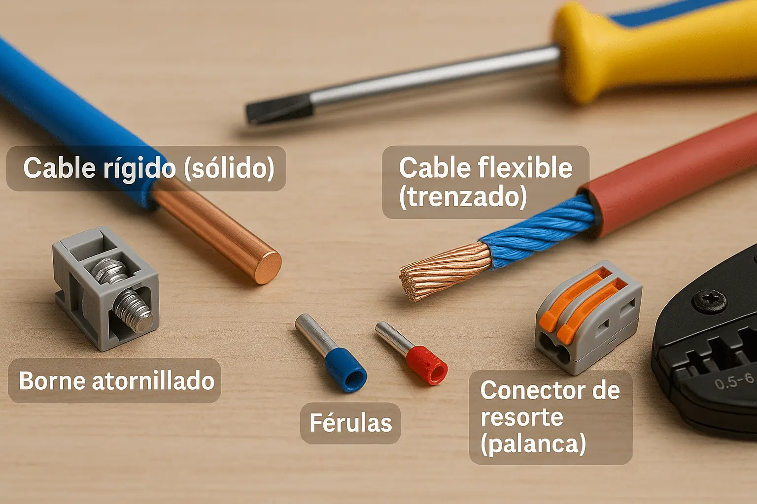 Cable rígido vs flexible: diferencias, usos y bornes