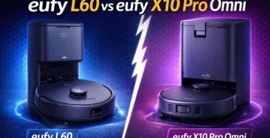 Comparativa eufy L60 vs eufy X10 Pro Omni: dos aspiradoras robot Eufy con base/estación, frente a frente.