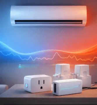 Aire acondicionado split con curvas de frío/calor y medidores de energía para estimar consumo kWh, BTU→kW y eficiencia SEER/SCOP.