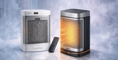 Termoventilador para baño Lasko con enchufe ALCI junto a calentador Dreo 1500 W oscilante; opciones para uso corto en baño y hogar