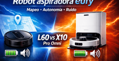 Comparativa de robot aspiradora eufy: X10 Pro Omni vs L60 con base de autovaciado, mapeo, autonomía y ruido.