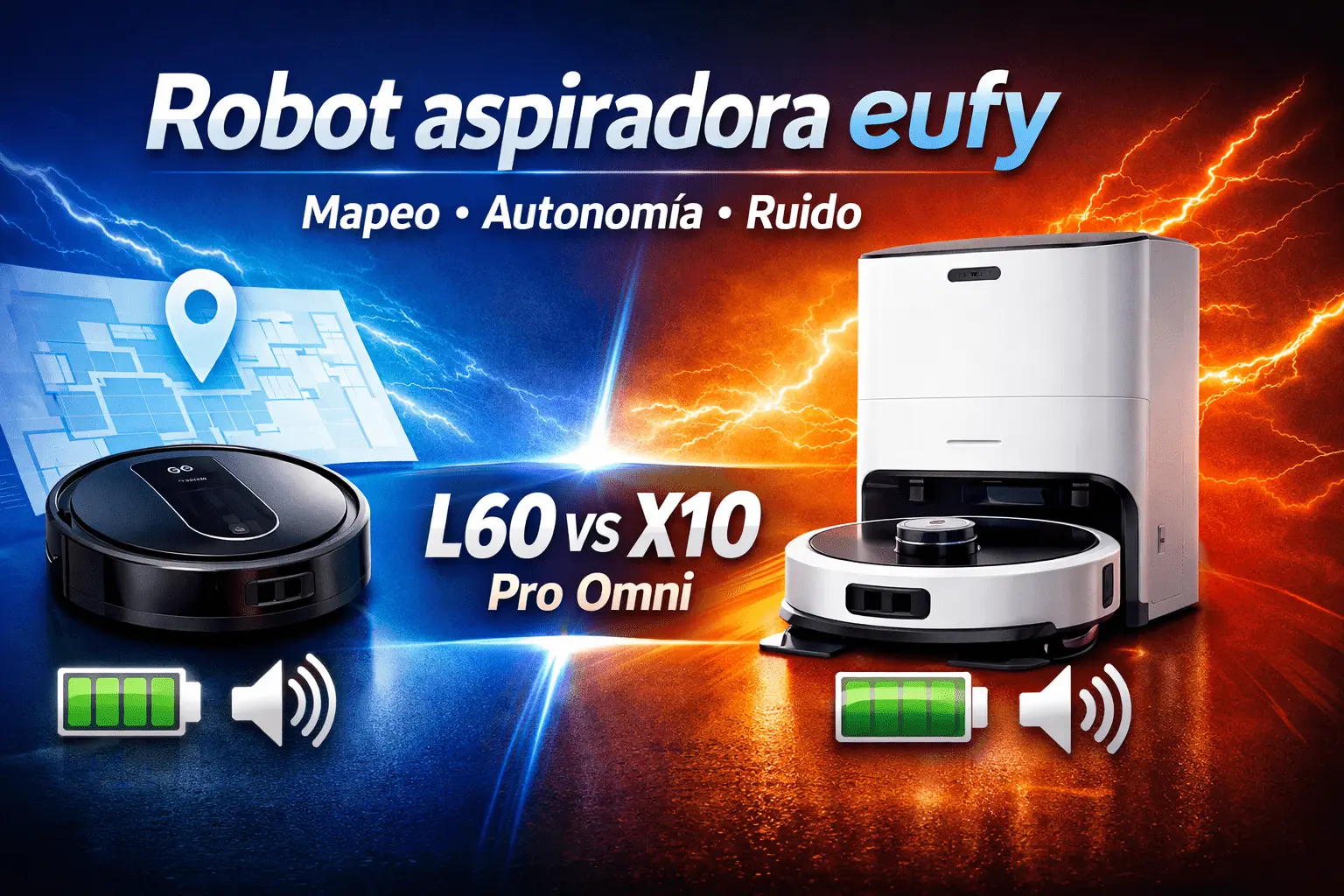 Comparativa de robot aspiradora eufy: X10 Pro Omni vs L60 con base de autovaciado, mapeo, autonomía y ruido.